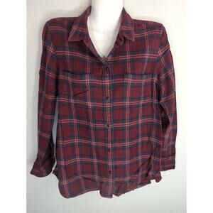 Madewell Womens Plaid Cotton Long Sleeve Button Down Shirts Red Blue Size Medium